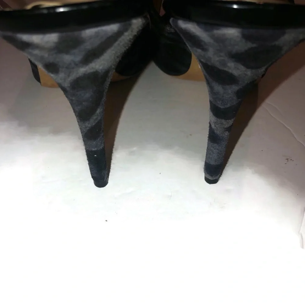 Kate Spade Leopard Pattern Pump Heels Ribbon  Suede Black Gray Made In Italy 10B